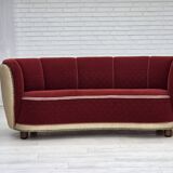 1960s, Danish curved 2-seater sofa, red/beige furniture wool fabric.