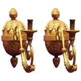 Italian Baroque Hand-Carved Giltwood Sconces with Gilt Bronze Arm, Set of 2