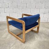 Chauffeuse vintage en teck et tissu velours