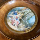 Old Miniature Painting "The Singer" romantic scene + frame