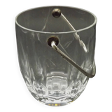 Vintage French heavy cut glass ice bucket with silver metal carry handle 4504.