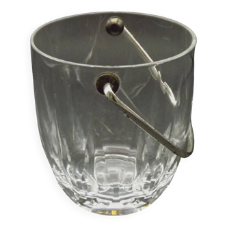 Vintage French Heavy Cut Glass Ice Bucket Silver Metal Carry Handle 4504