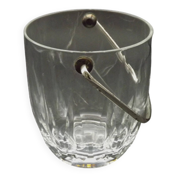 Vintage French Heavy Cut Glass Ice Bucket Silver Metal Carry Handle 4504