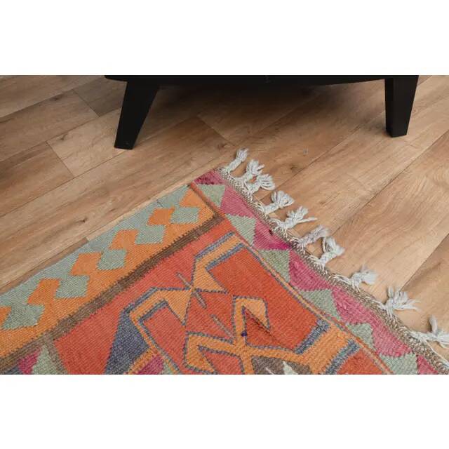 1970s Turkish Oushak Handmade Wool Cotton Orange Area Rug 91x305