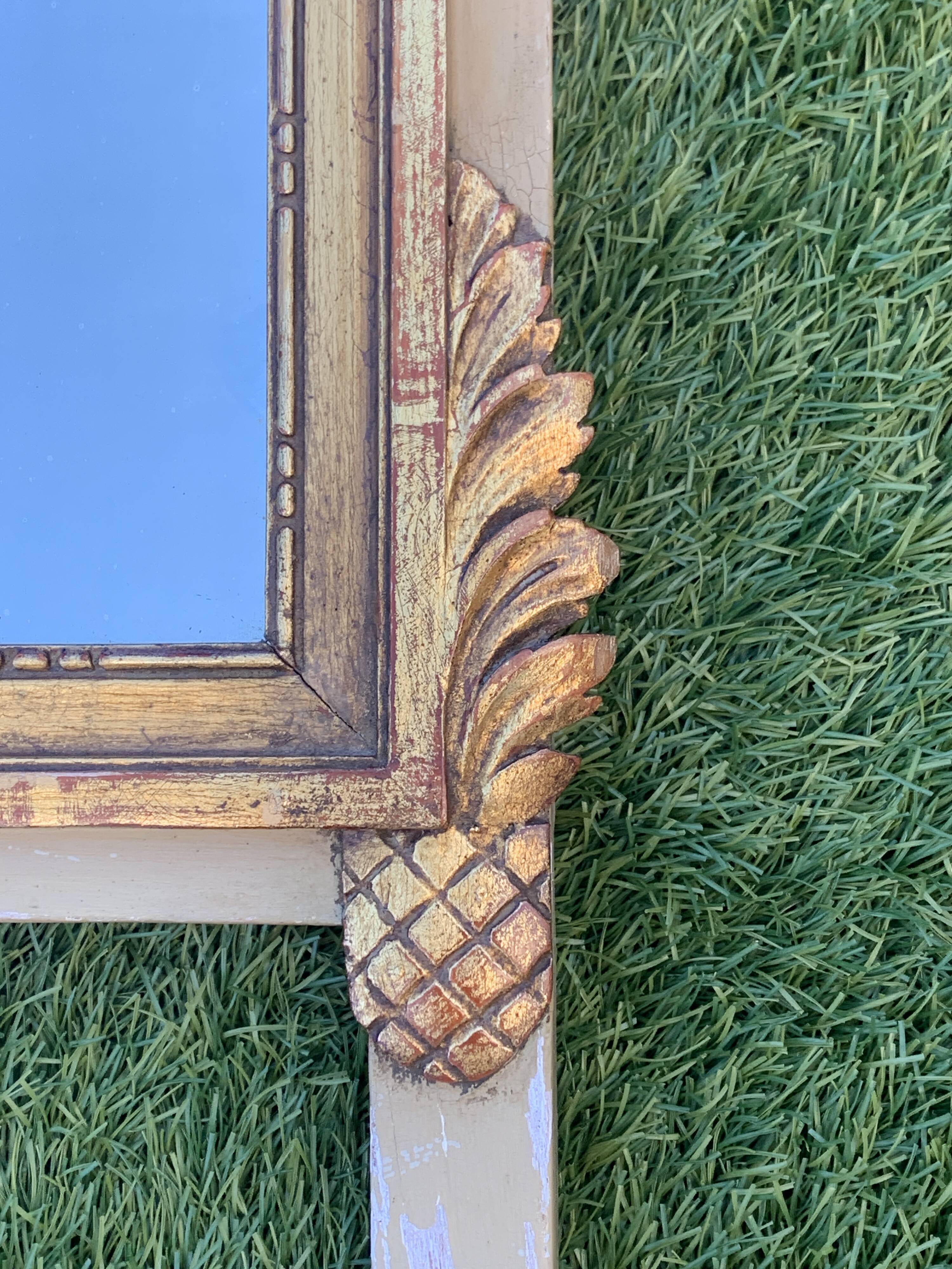 Antique mirror with gilded wood pediment, Louis XVI style