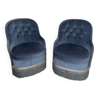 Pair of vintage toad armchairs with chest