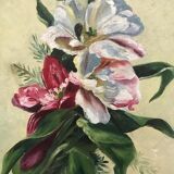 Oil on canvas with lily decoration in frame