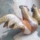 Paire de sculptures vintage coq et poule en grès, décoration artisanal