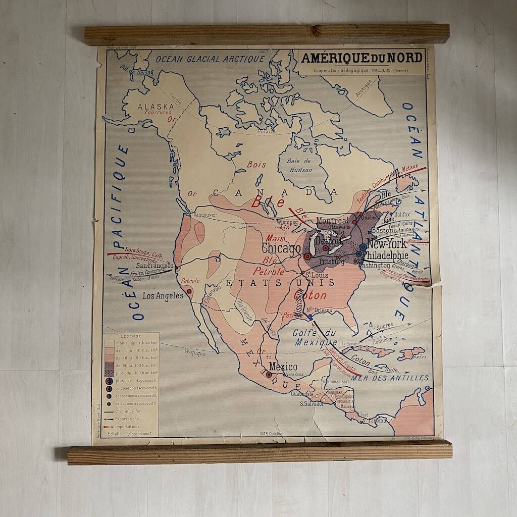 Vintage school map double-sided "South America / North America"