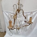 Lustre bronze à pampilles cristal baroque