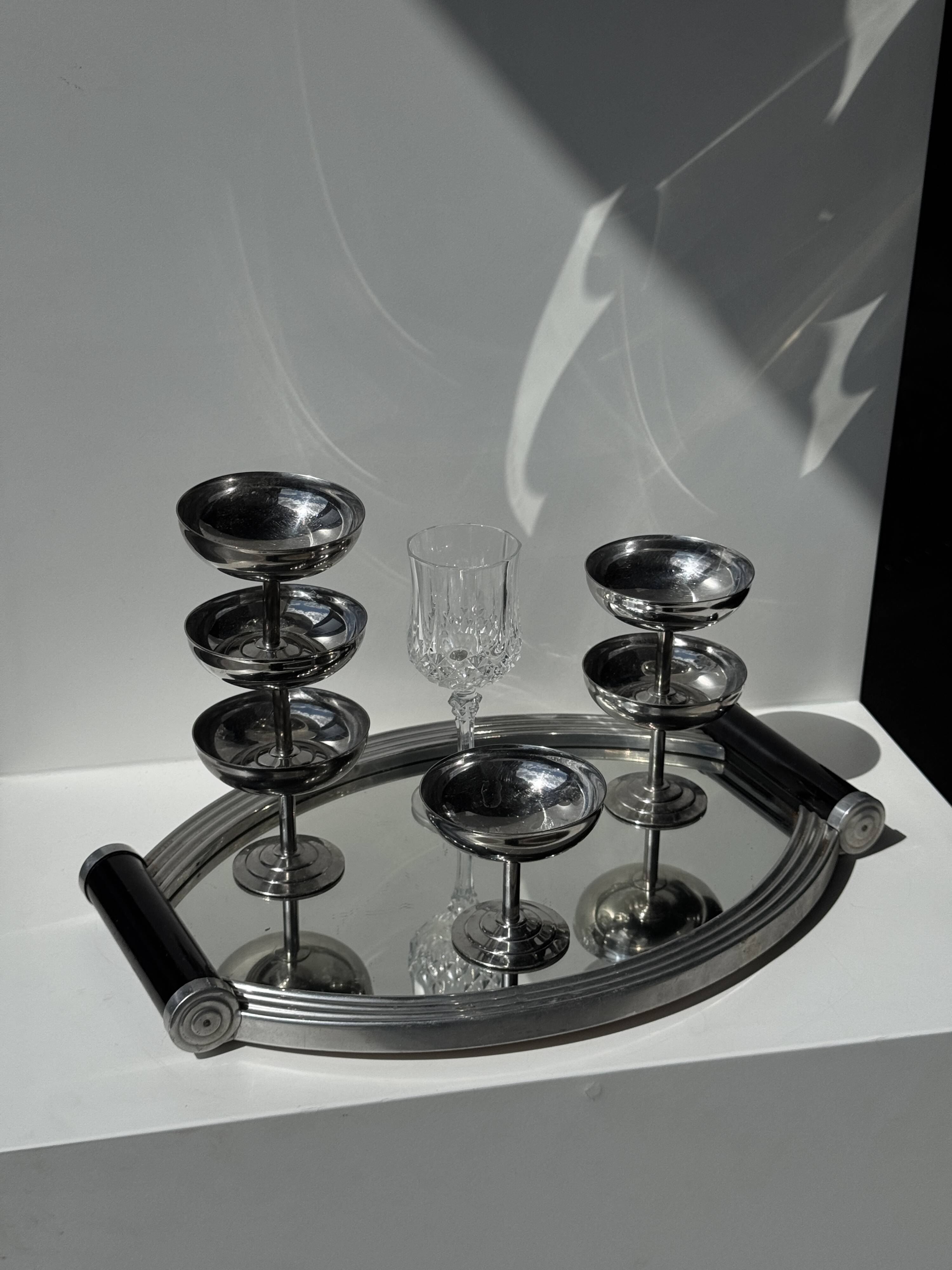 Vintage black two-handled mirror tray 26x38