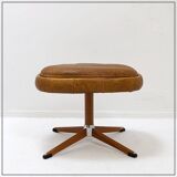 Brown leather swivel footrest with metal base - De Sede, Switzerland.