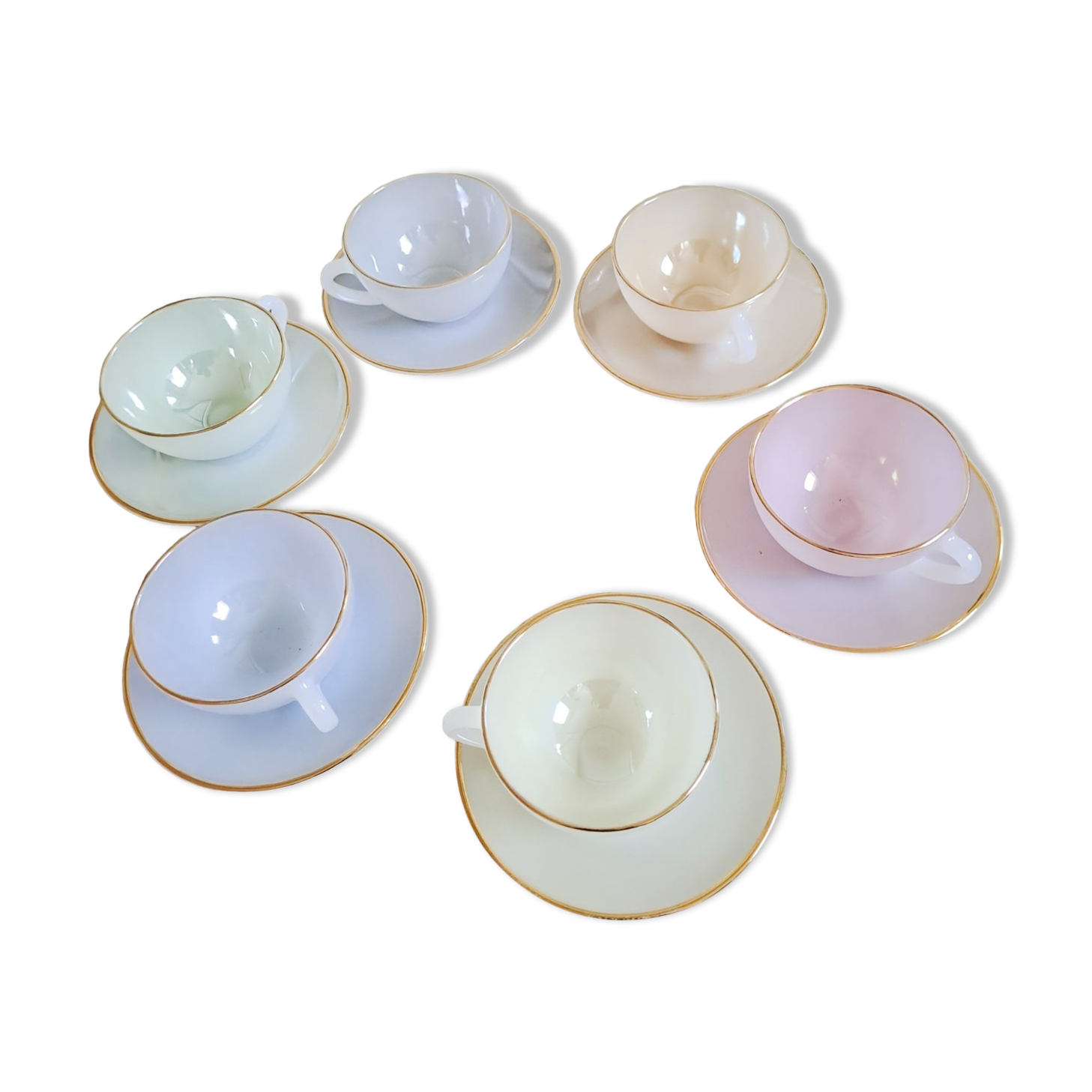 Lot De 4 Tasses à Café Arcopal – Modèle Arlequin Multicouleur – Occasion