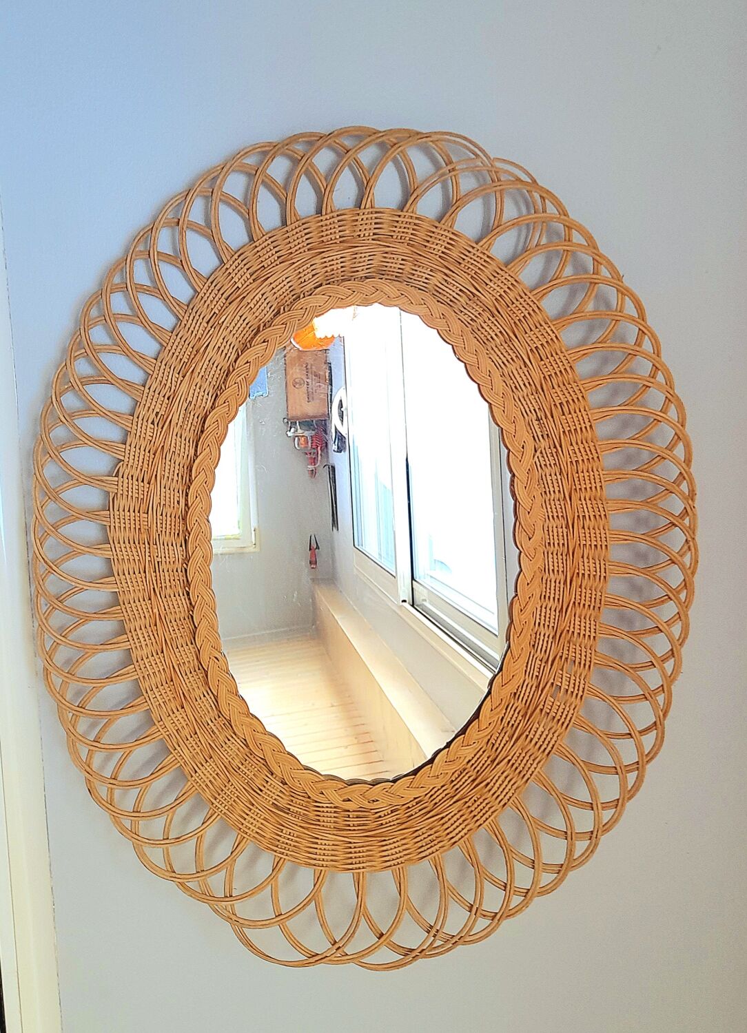 Oval woven wicker mirror 60s