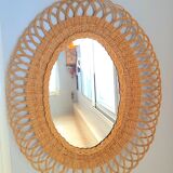 Oval woven wicker mirror 60s