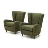 Set of green fabric armchairs, 1940s