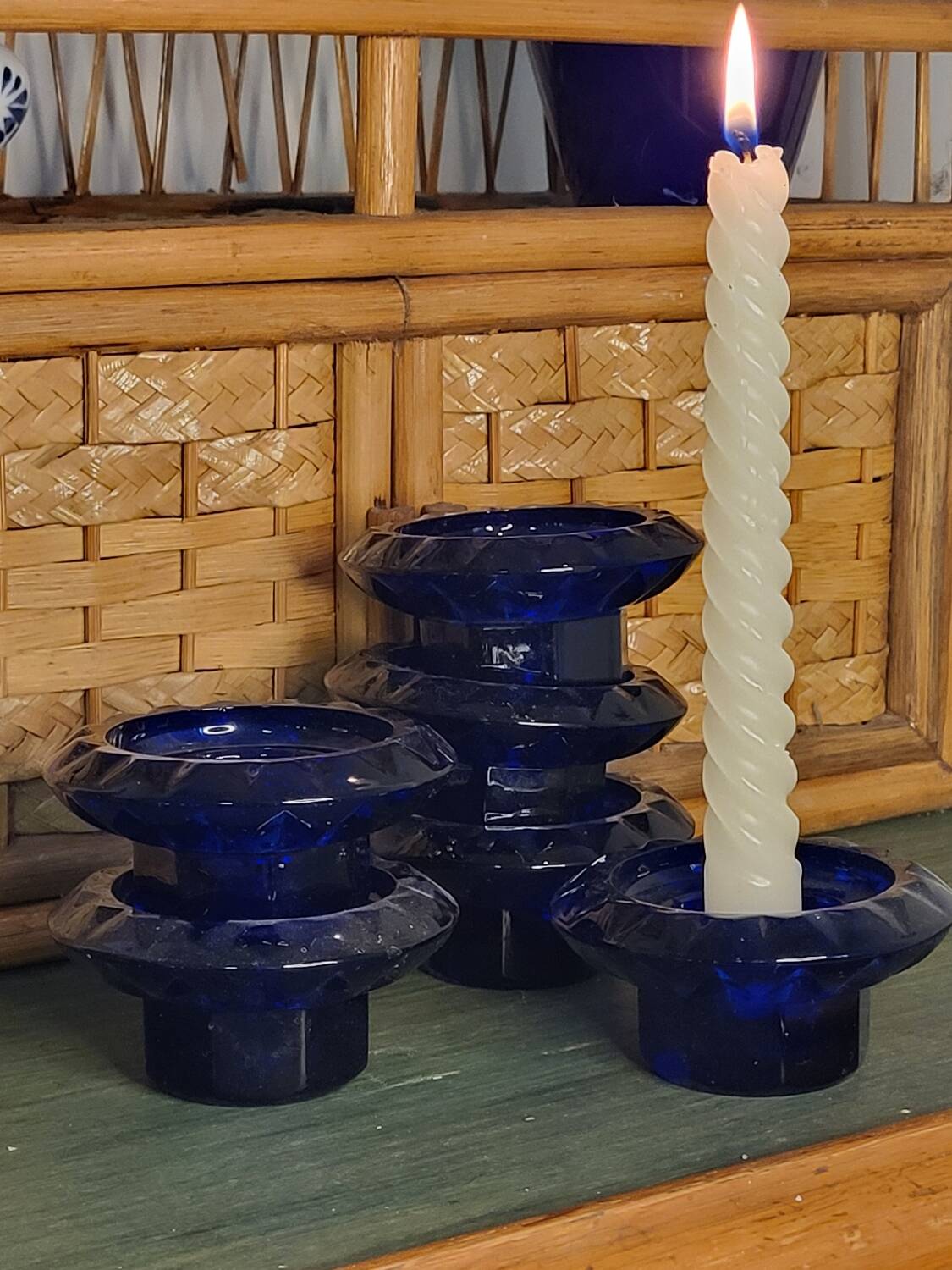 Navy blue candle holders
