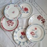 Old flat plates mismatched in earthenware