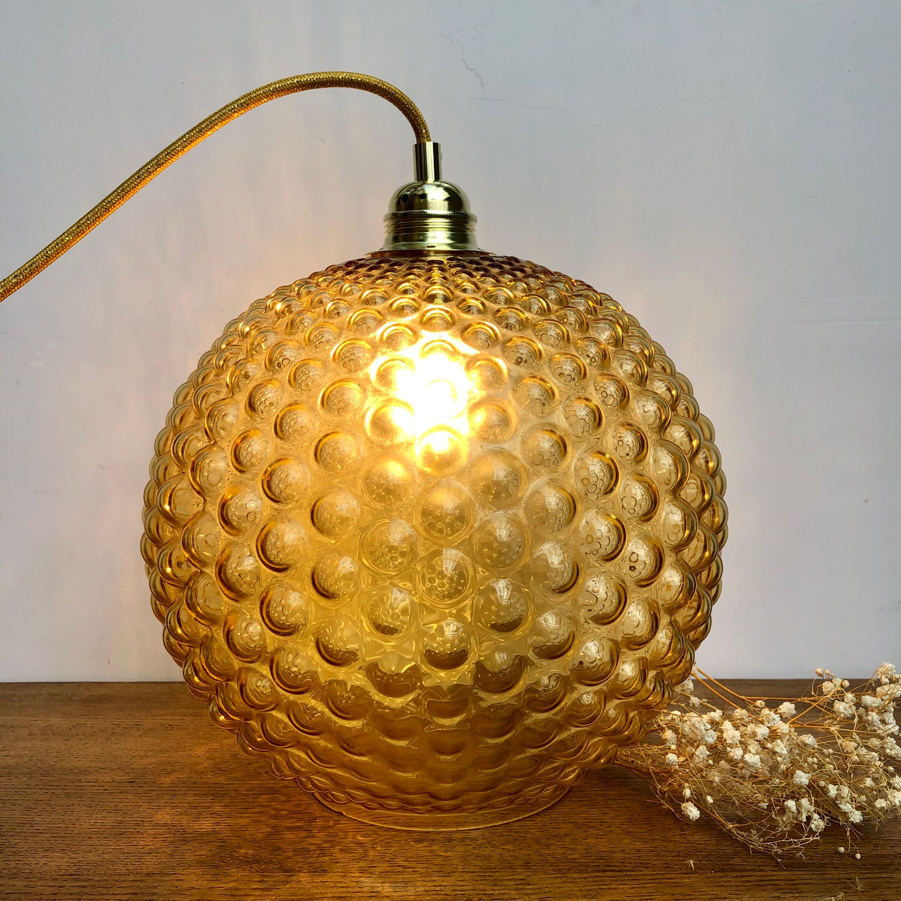 Vintage amber glass hanging lamp