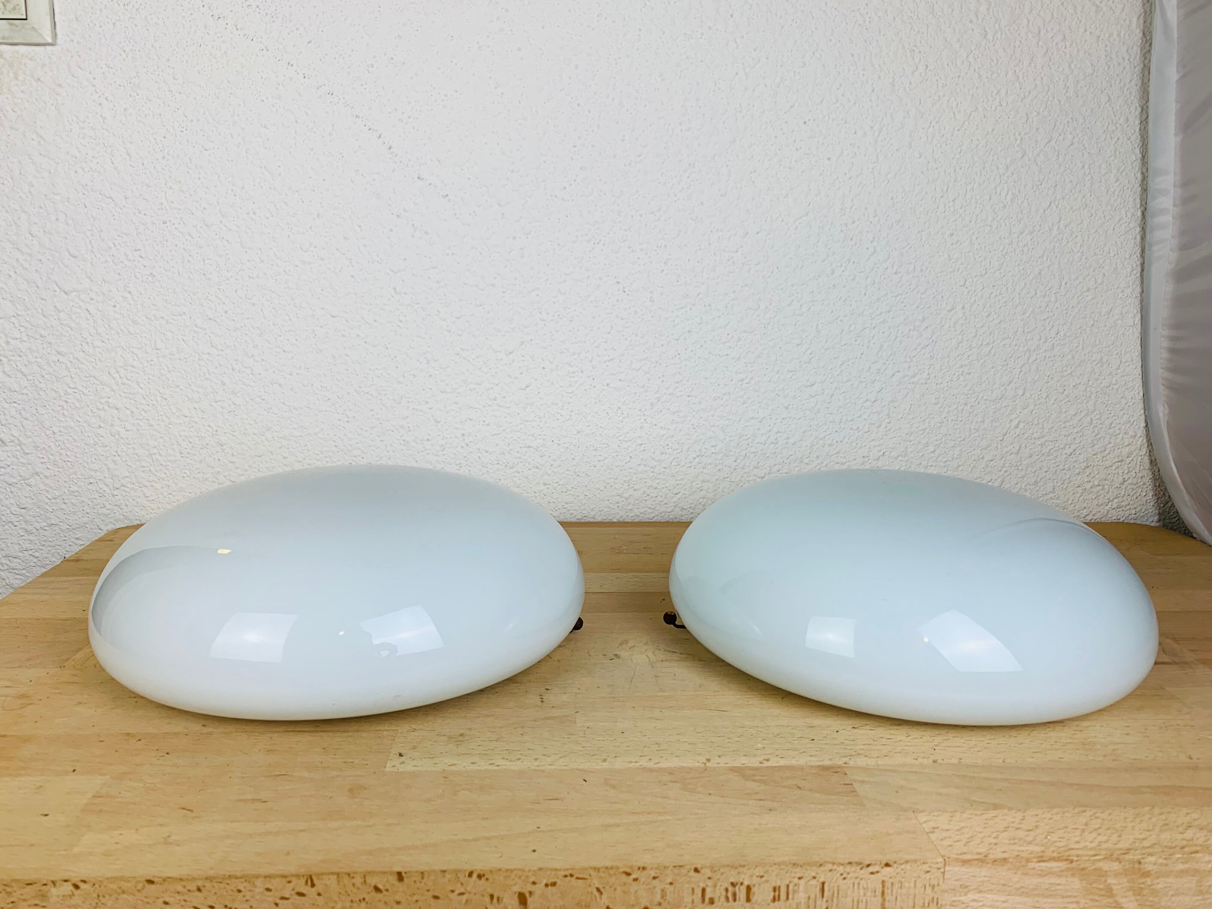 Pair of opaline wall lamps Regent half spheres 29 cm