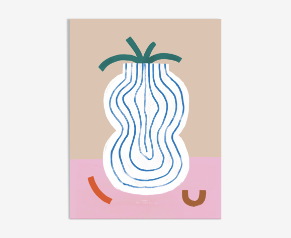 Affiche murale vase lignes bleues 30cm*40cm