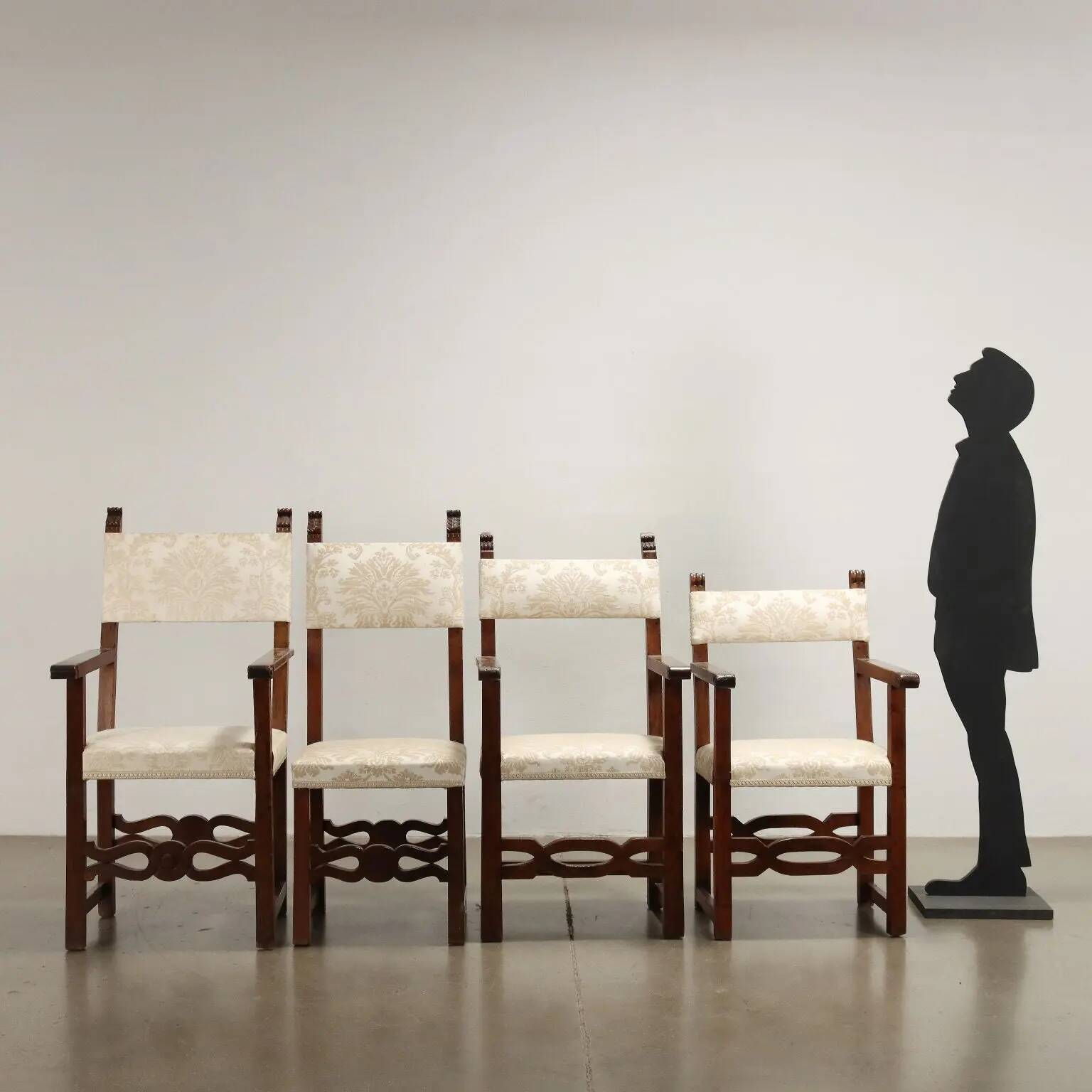 Group of 3 antique armchairs and a walnut chair, Italy, early 19th century.