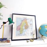 Old map Scandinavia Norway Sweden Finland 43x43cm from 1950