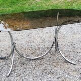 Dining table from the 70s top smoked glass base chrome