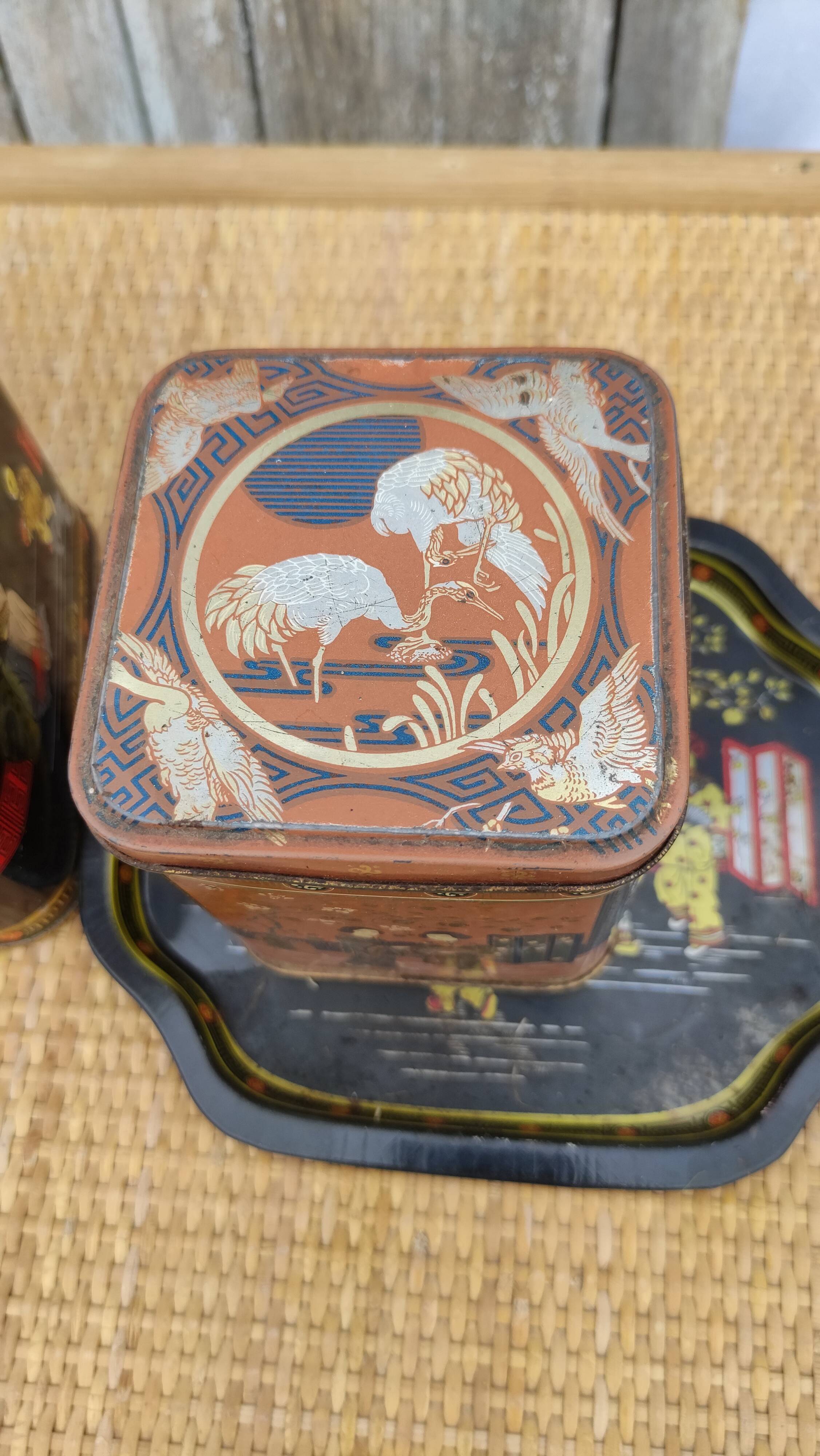 Vintage white metal tea boxes