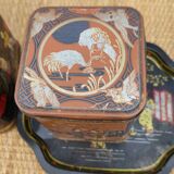 Vintage white metal tea boxes