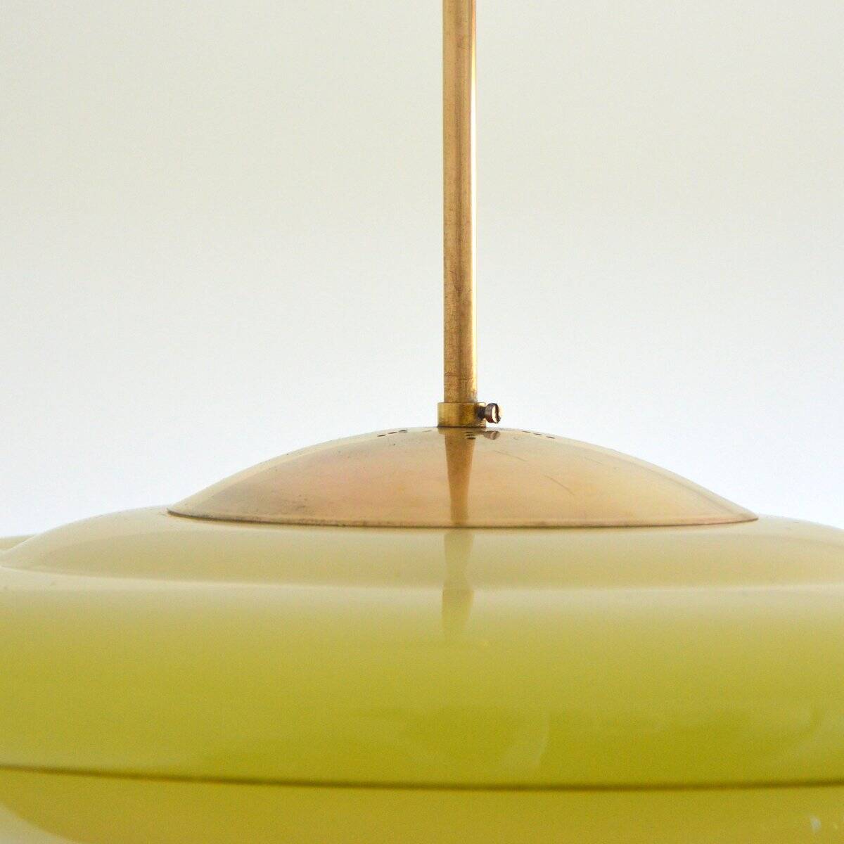 Vintage art deco yellow opaline basin pendant light