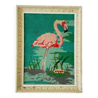 Cadre canevas vintage flamant rose