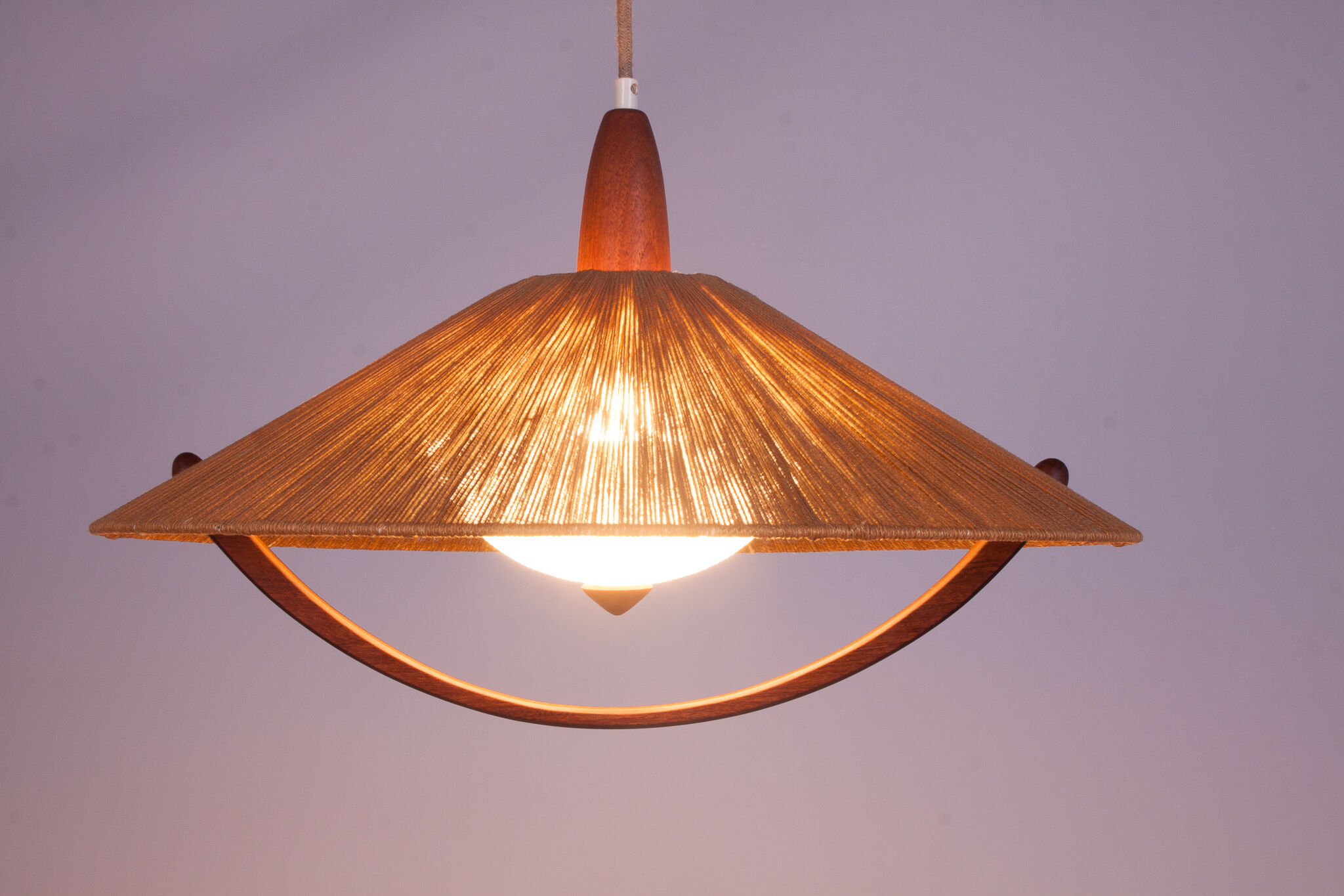 Ceiling Lamp in Teak and Sisal from Temde, 1960s