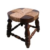 Antique wooden and straw stool
