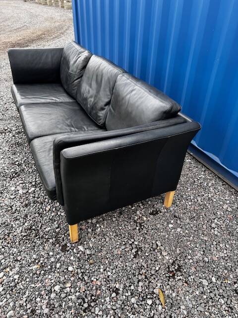 Canapé 3 places vintage danois en cuir noir, années 1970