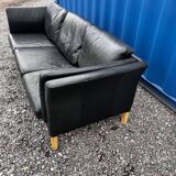 Danish vintage 3 setaer black leather sofa, 1970s