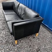 Danish vintage 3 setaer black leather sofa, 1970s