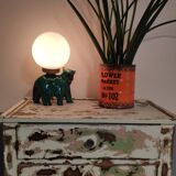 Green ceramic bear lamp and white opaline globe