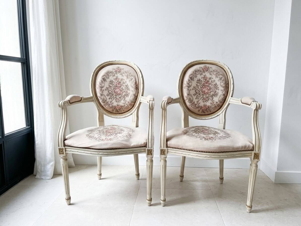 Beige Louis XVI armchairs in fabric