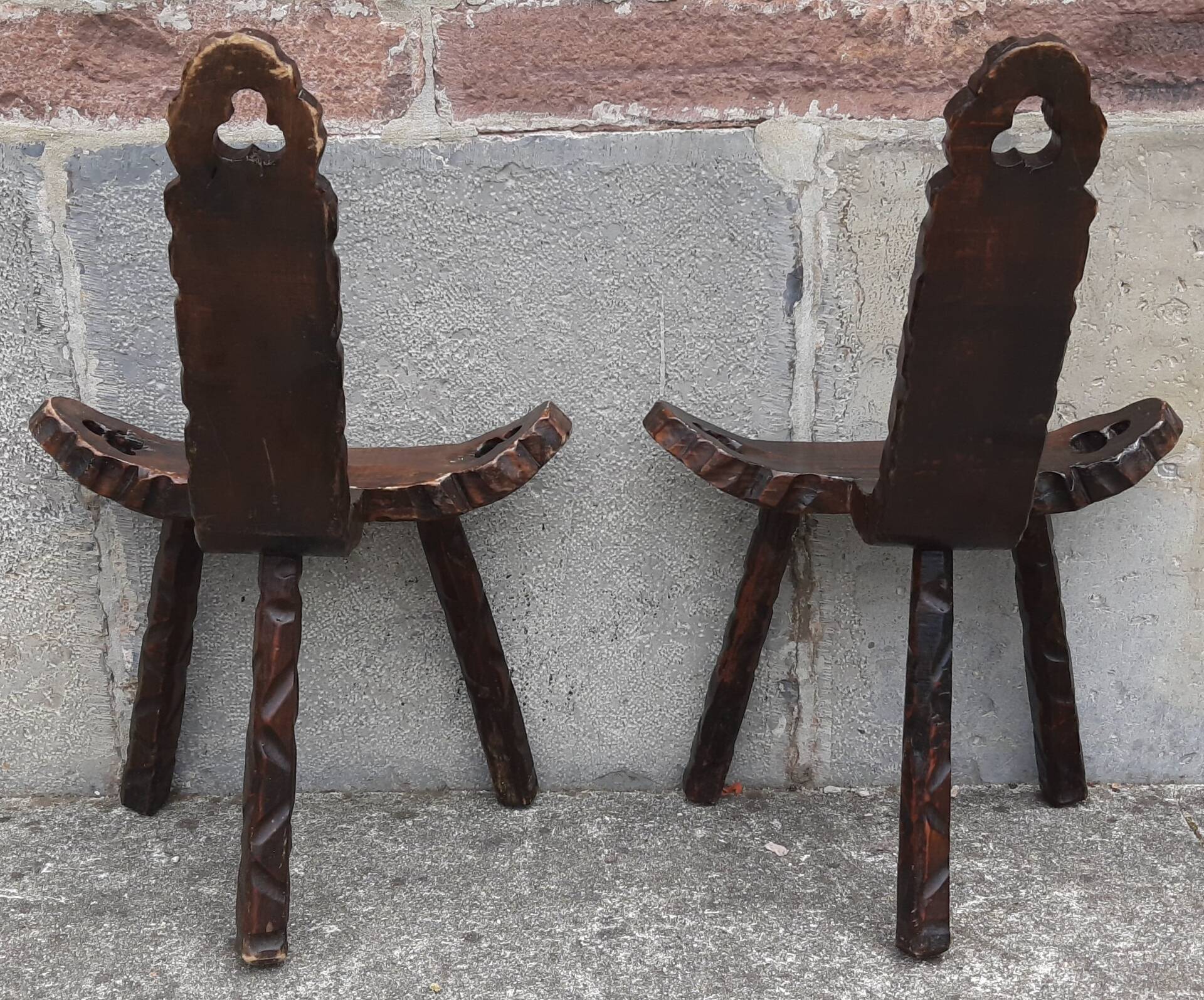 Pair of brutalist tripod stools