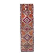 1970s Turkish Handmade Orange Diamond Wool Runner Rug 87x325