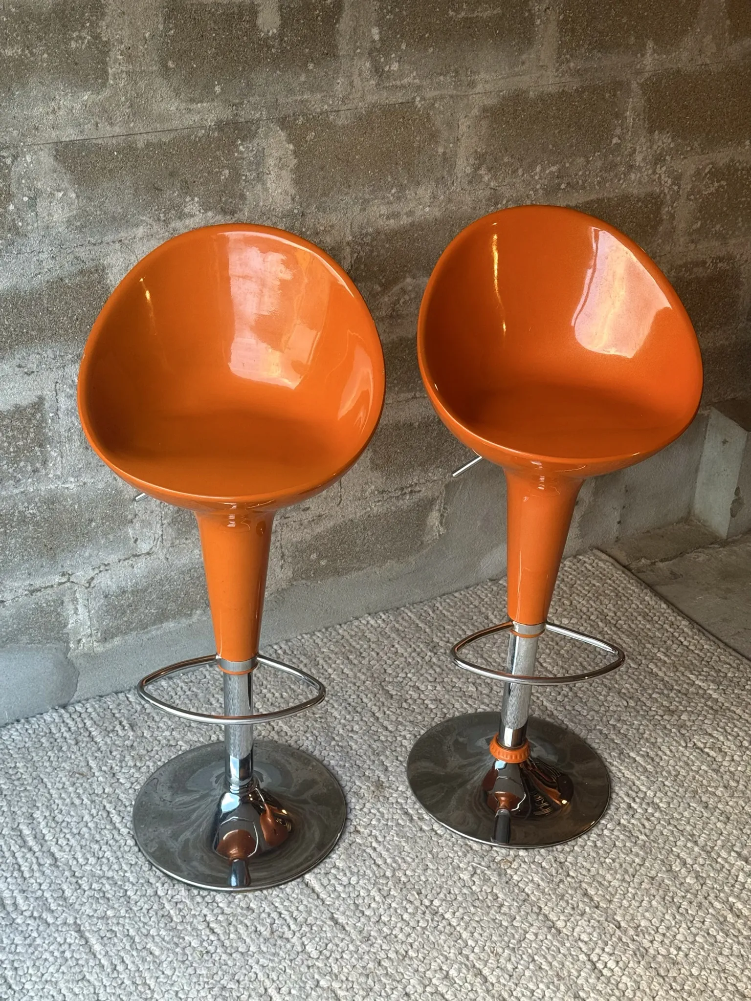 Vintage orange bar stools (x2)