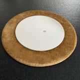 Vintage wall mirror round shape brown velvet frame 30cm
