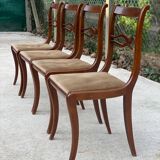 4 chaises en acajou et daim beige style Louis Philippe scandinave