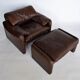 Maralunga armchair in leather & Ottoman by Vico Magistretti for Cassina 1970 s