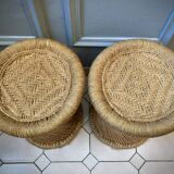 Vintage 70'S rattan and rope stools
