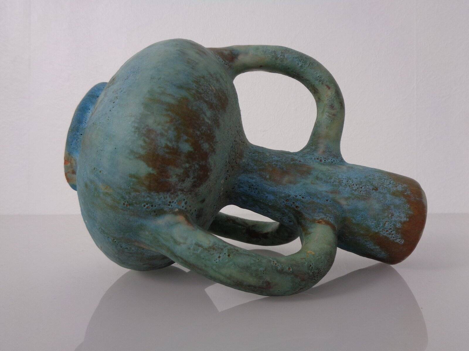 German studio ceramic handle vase by Lu & Gerd Grove, Lübeck, 1960s