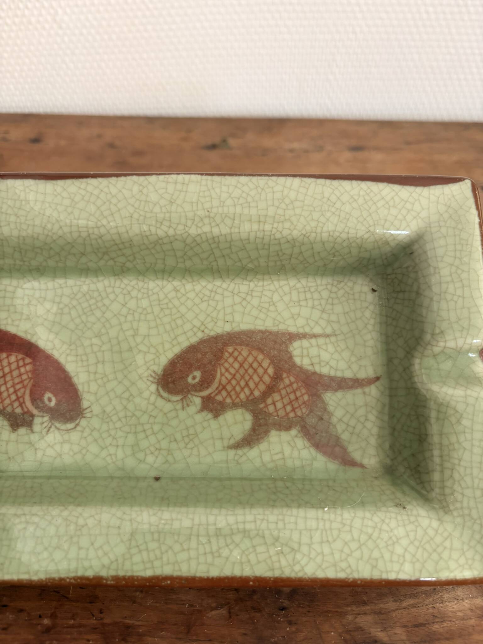 Celadon Ashtray Fish China Japan Cracked Asian Ceramic 20th Century