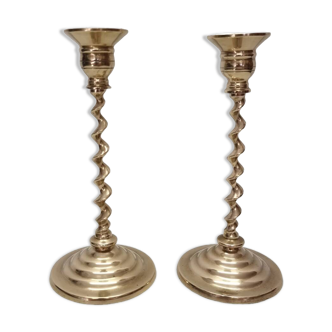 Bougeoirs en laiton torsadé, années 1980-1990