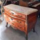 Commode Galbée De Style Louis XV En Marqueterie, Plateau De Marbre